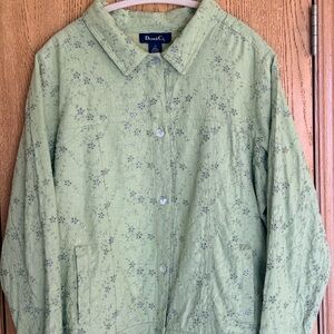 Denim&Co Sage Green Embroidered Linen Jacket Cotton Lined Shell Buttons